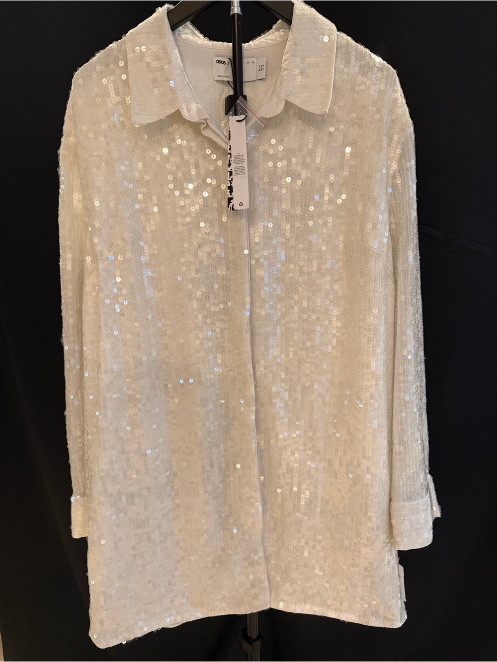 ASOS EDITION Oyster White Sequin Mini Shirt Dress US 10 NWT